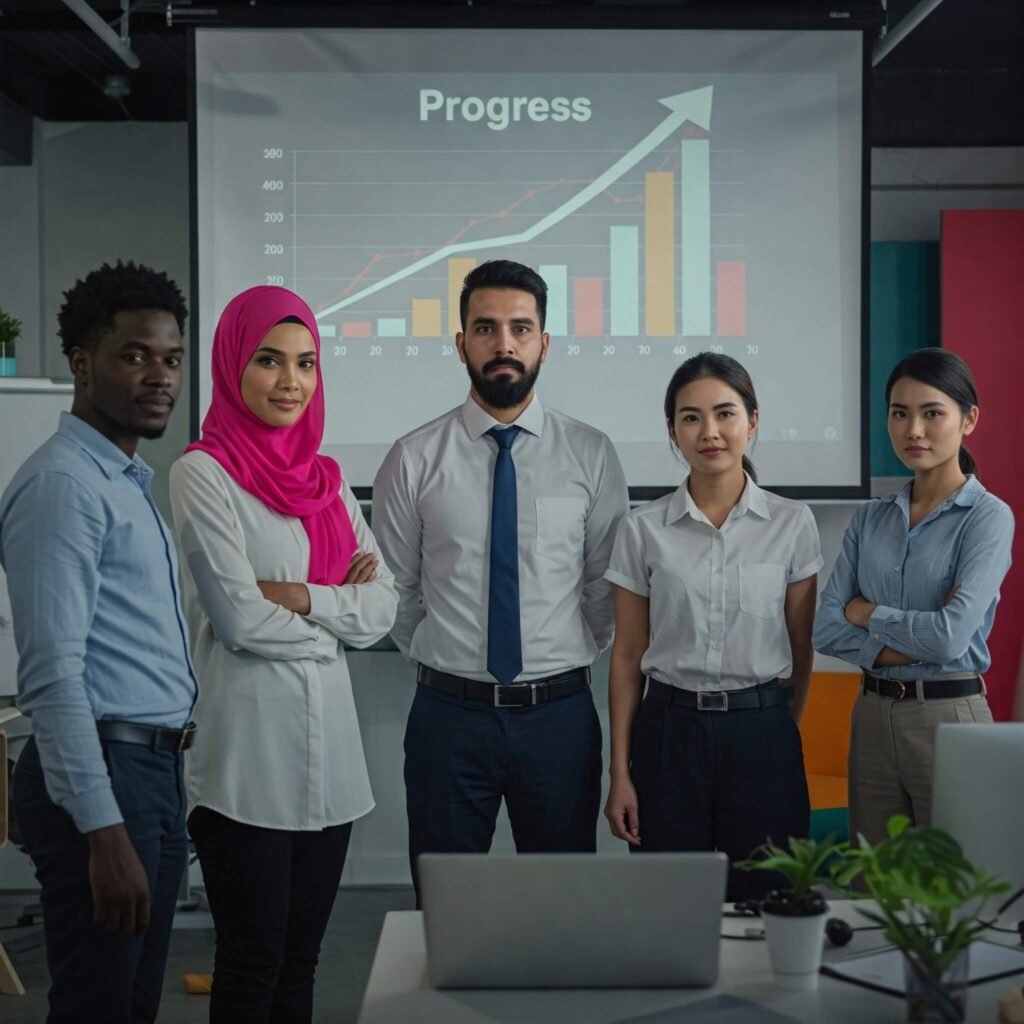 Diverse Team Confidently Presenting