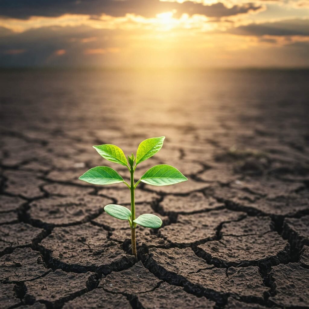 Sapling Growing Through Cracked Earth